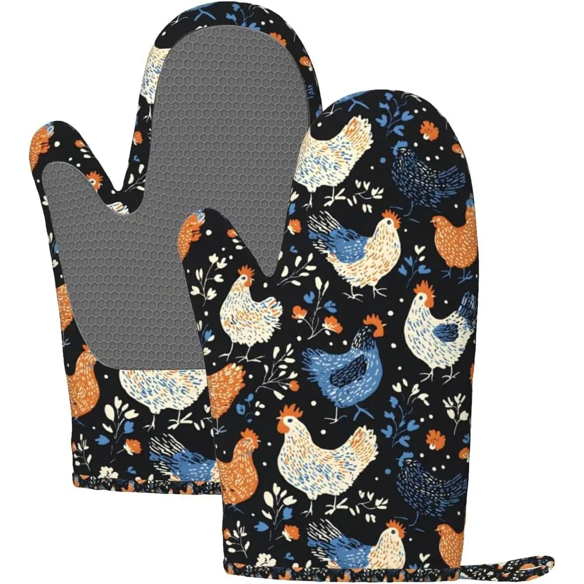 Rooster  Oven Mitts Set of 2, Heat Resistant up to 500?F, Kitchen Oven Gloves with Non-Slip Grip and Soft  Lining for Baking, Cooking and BBQ