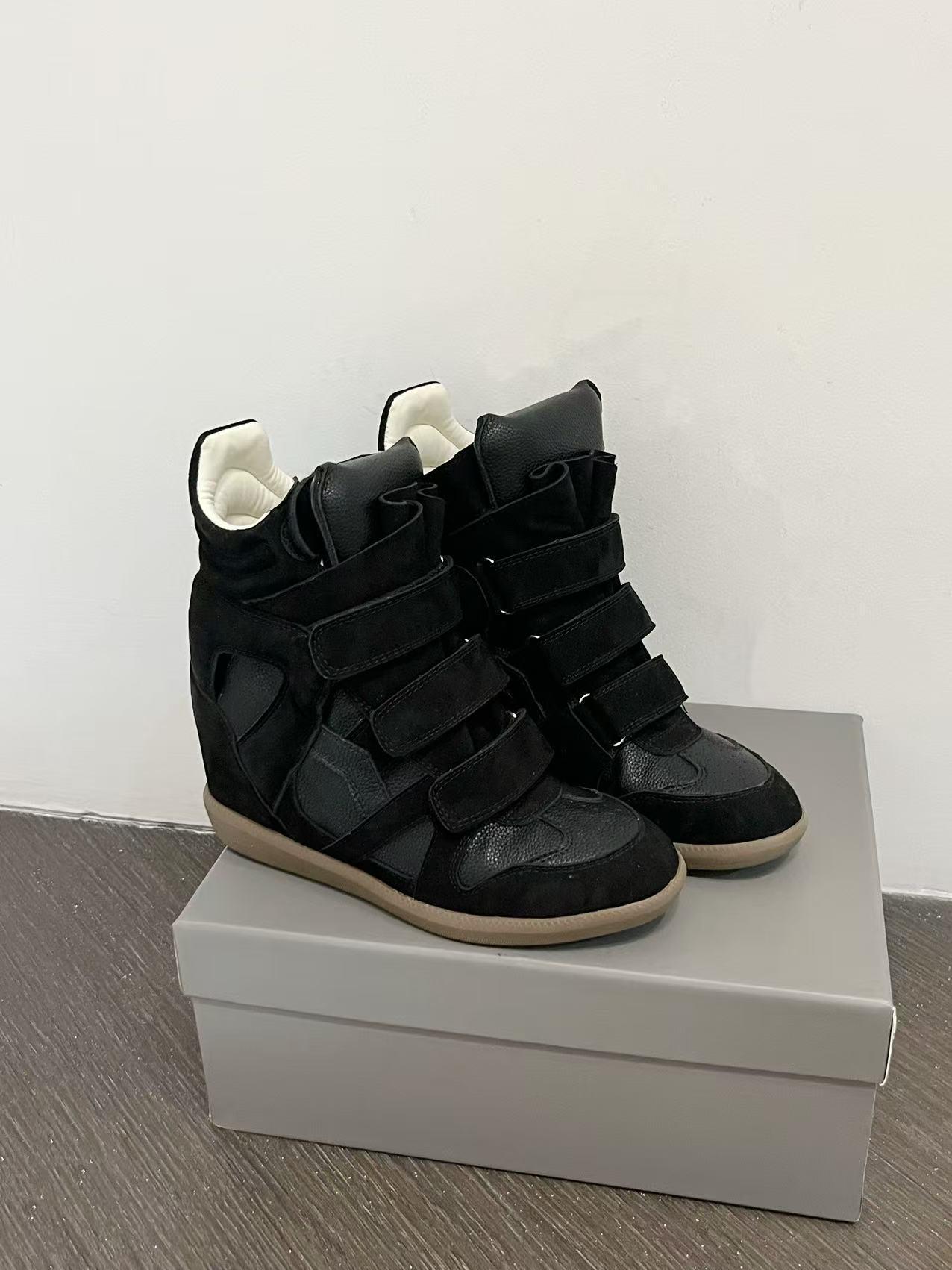 Velcro invisible inner heightening women's shoes 8CM slope heel color matching sports and leisure shoes high top shoes