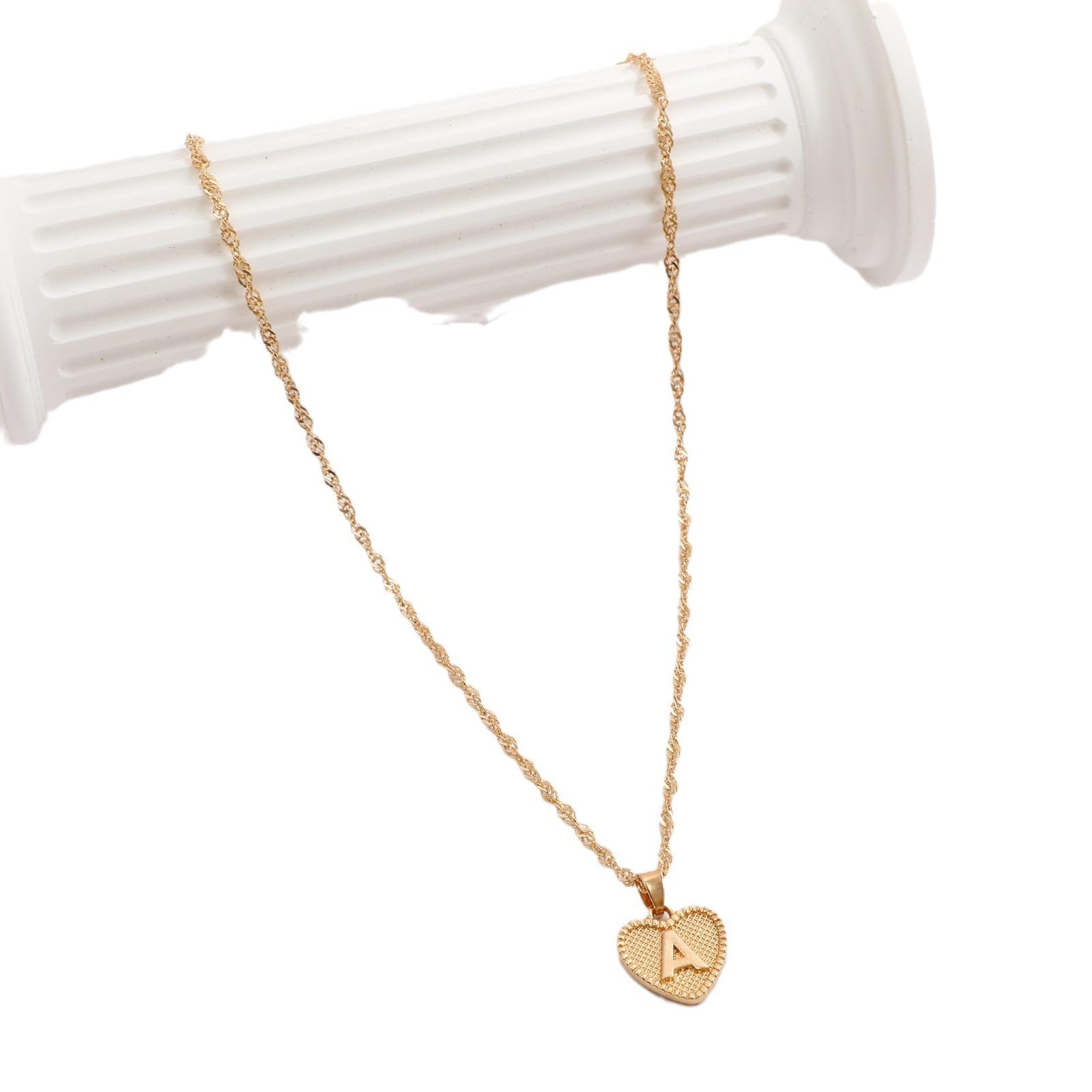 26 letter heart pendant choker necklace - water wave chain, creative minimalist women's peach heart letter handmade heart necklace