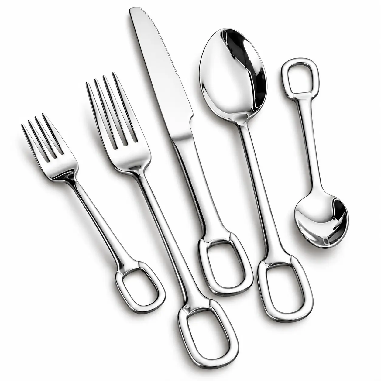 30-Piece 304 Stainless Steel Flatware Set for 6, Modern Loop Handle Silverware, Mirror Polished Finish, Elegant Cutlery for Home Dining