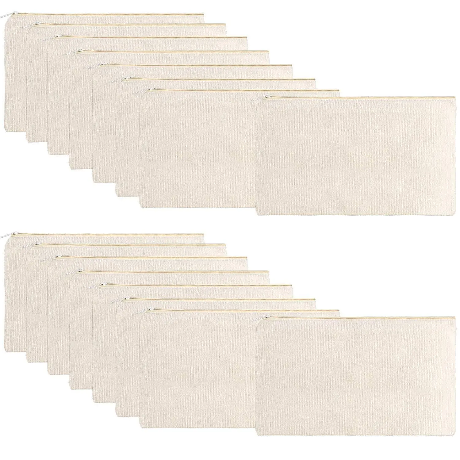 10 Pack Multi-Purpose Cosmetics Bag with Zipper Canvas Makeup Pouches Travel Toiletry Bag Pen Pencil Bag Blank DIY Craft Bag (L, Beige)