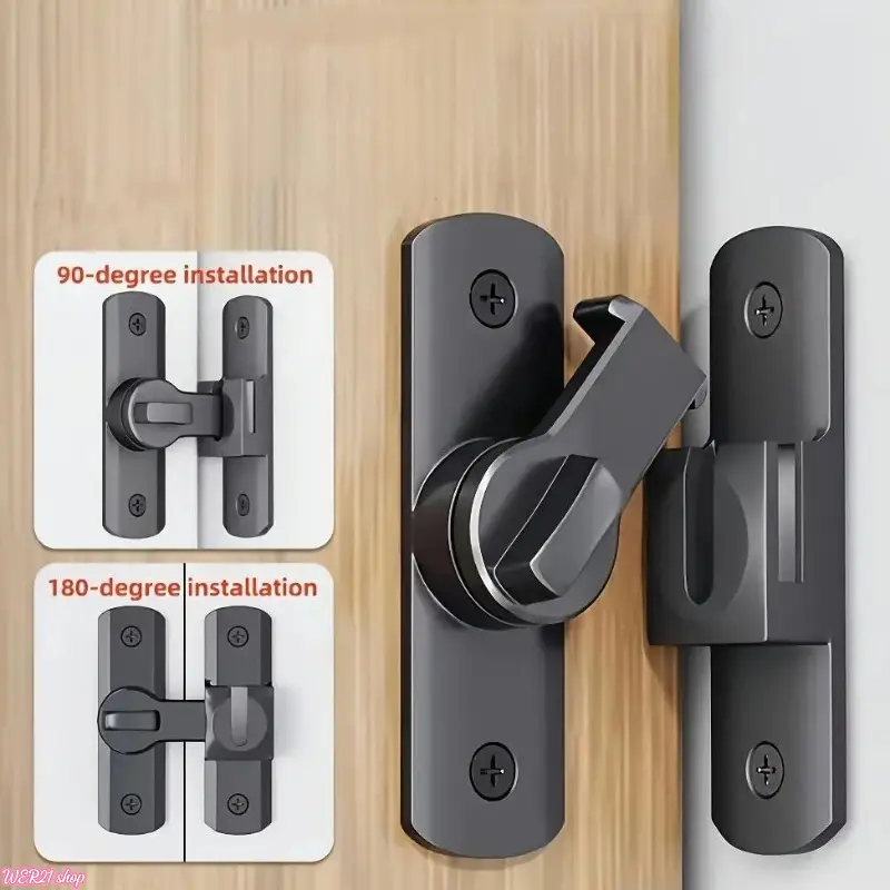 [WER21]2026 New Security Door Lock Handle Hardware, Adjustable 90°/180° Sliding Bolt Latch, Anti-Pick Anti-Theft Safety Lock, Multi-Surface Fit for Home, Office & Garage Doors, Sturdy Lock, Door Locks