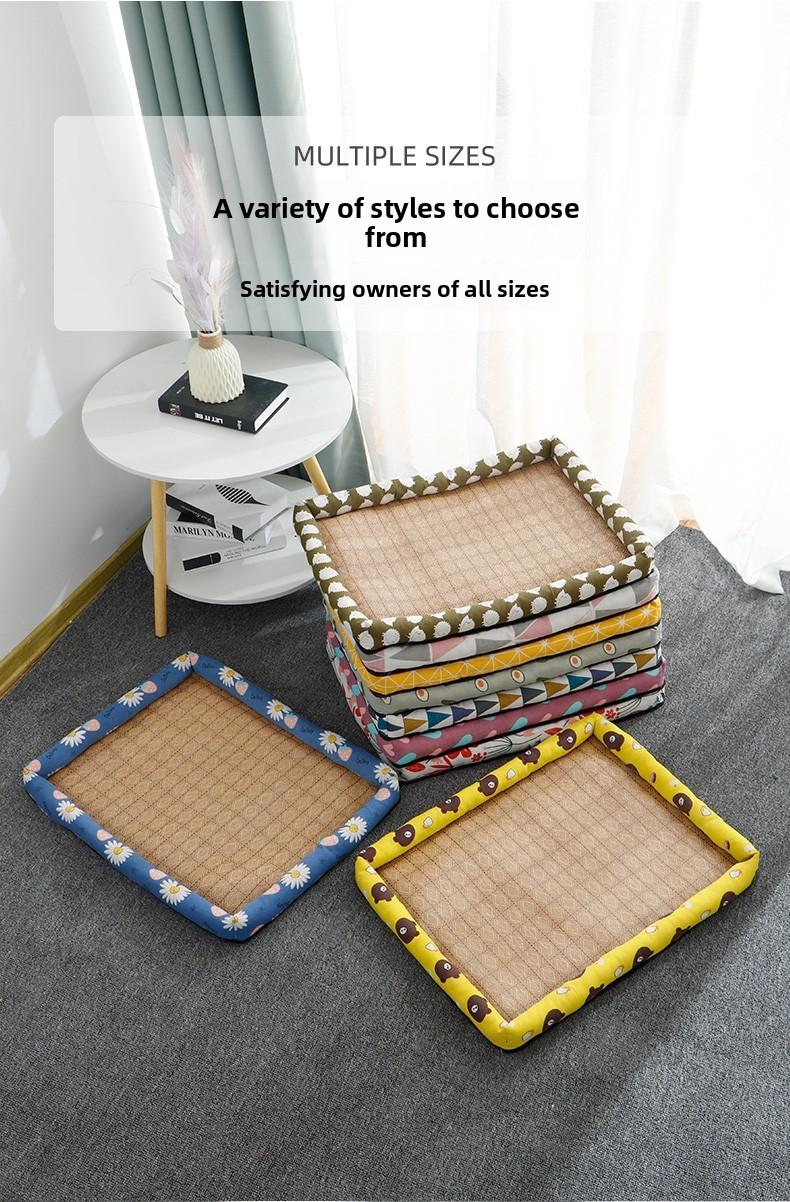 SoPets Cooling Pet Bed Mat for Summer Breathable Hemp Dog Bed with Non Slip Bottom Square Dog Crate Pad for All Seasons Indoor Outdoor Use