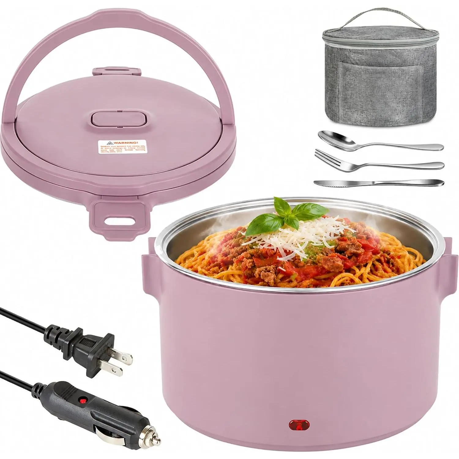 Electric Lunch Box for Adults, 100W Heated Lunch Box 1.5L/51Oz 304 Stainless Steel Portable  Warmer,12/24/110V Lonchera Eléctrica Portátil for , , Work, Travel ()
