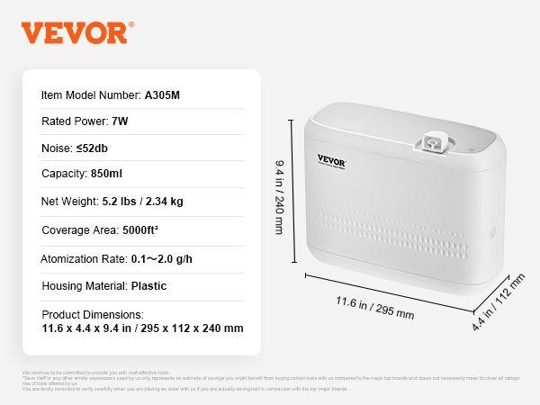 VEVOR Upgrade HVAC Scent Diffuser for Whole House, 850ML Scent Air Machine with Cold Air Technology, Waterless Essential Oil Diffuser, Cover Up to 5000 Sq.Ft for Large Room, Hotel, Spa, Office