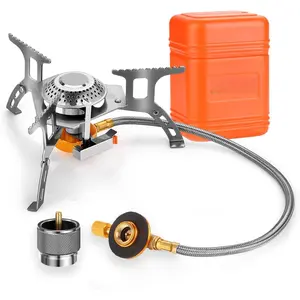 Camping Gas Stove, 3700W Portable Backpacking Stove with Piezo Ignition, Portable Burner, Camping Stove Adapter and Carrying Case for Outdoor Cooking