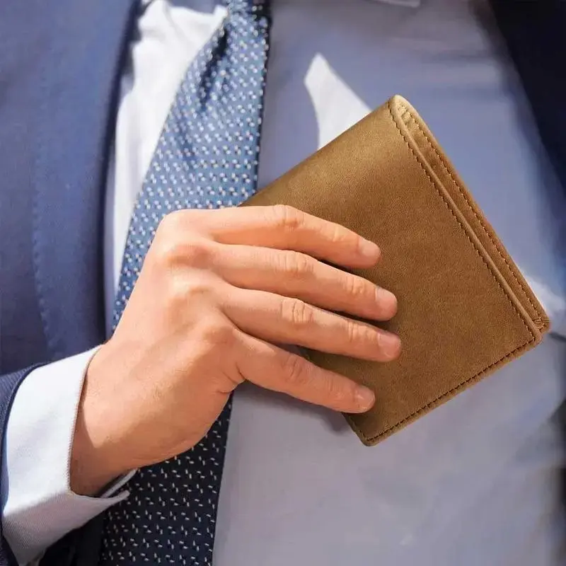 Men's Custom Engraved Bifold Leather Wallet - Ultra Slim, Minimalist, RFID Protected, Anti-Theft, Chic, Card Slots, Front Pocket, Casual, Dad Gifts, Unique Gifts for Man (Christmas, Anniversaries)