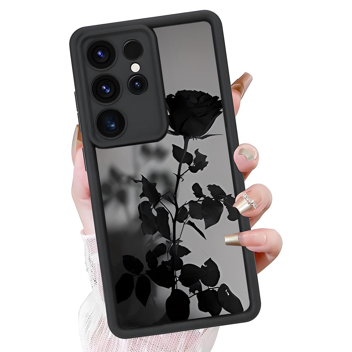 Black Rose Pattern Phone Case, Enhanced Camera Protection,Shockproof Skin-Friendly Touch Soft Cover for Samsung Galaxy S21 S22 S23 S24 S25 S26 Ultra Plus FE A13 A14 A15 A16 A17 A33 A34 A35 A36 A52 A53 A54 Note20