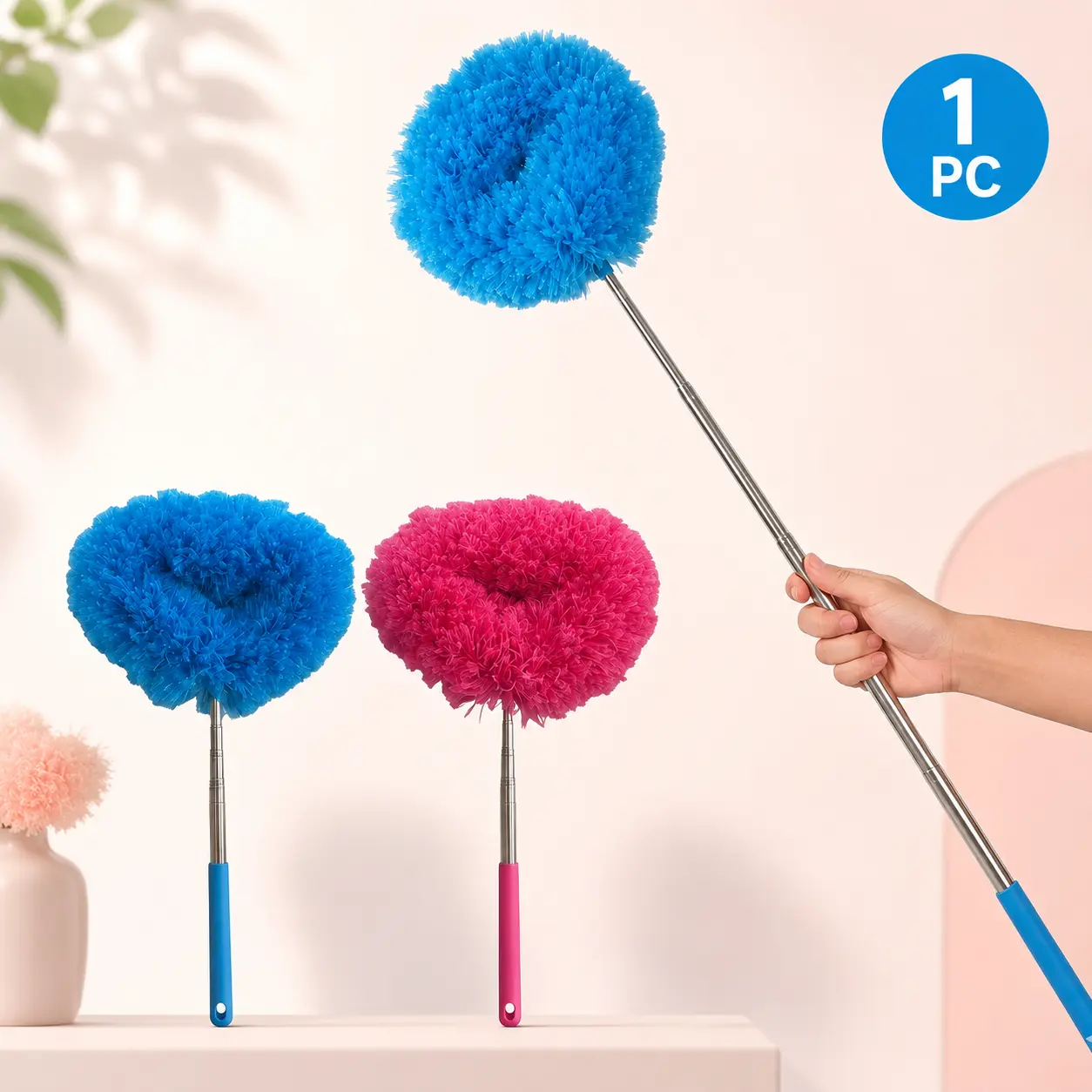 Extendable Microfiber Duster, Long Handle Ceiling Fan Duster, Washable Reusable Dusting Brush for High Ceilings, Fans, Blinds & Furniture