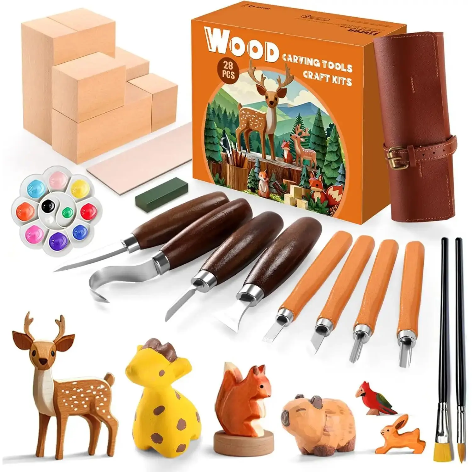 Beginner's Wood Carving Kit with Basswood Blocks, Creative Whittling Tools Set - DIY Woodwork Hobby Kit for Adults & Kids - Ideal Gift for Boys & Girls