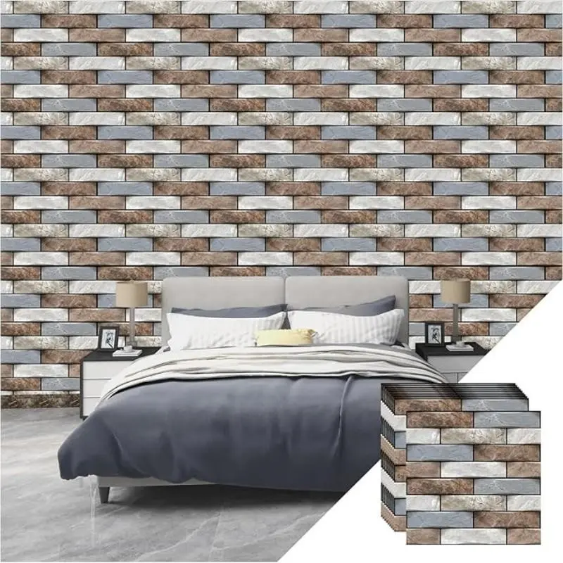 Self-adhesive foam 3D brick-pattern wall sticker, single sheet 30×30 cm, ten sheets make up a set of PVC three-dimensional wall panels. Suitable for wall renovation in bedrooms, living rooms, kitchens and bathrooms, as well as simple decoration for home r