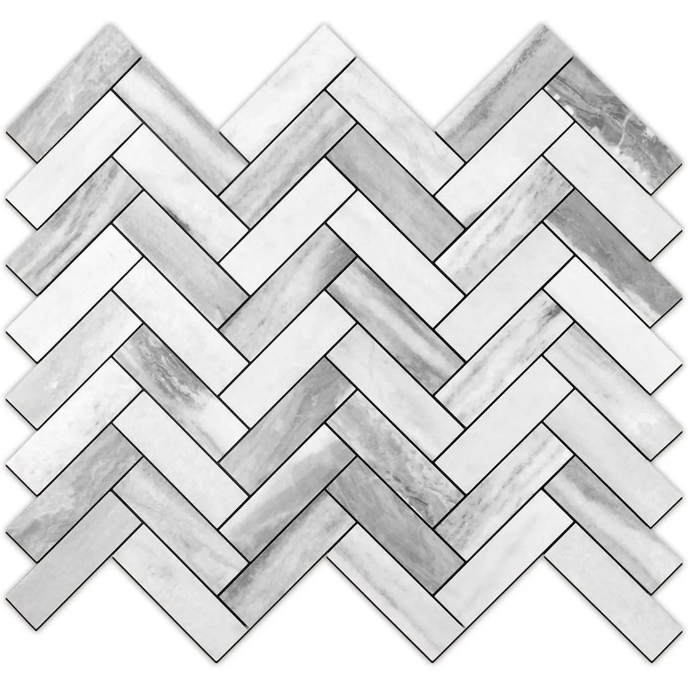 Herringbone Peel and Stick Backsplash, 10 Sheets Marble Grey Look Stick  Backsplash for Kitchen Wall Decor, PVC Self Adhesive Tiles