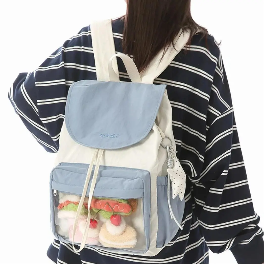 New Harajuku Preppy Style Y2K Ulzzang Ita Bag Drawstring Flap Backpack for Couple, Multi-purpose Casual Travel Hiking Backpack