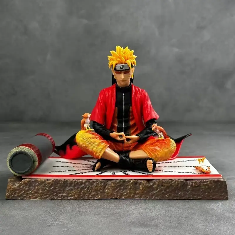 7.87 Inch Naruto Figurine, Hokage Mode Minato Statue, Seated Ninja Collectible, Anime Enthusiast Desk Display Gift, Includes Bird and Scroll Base