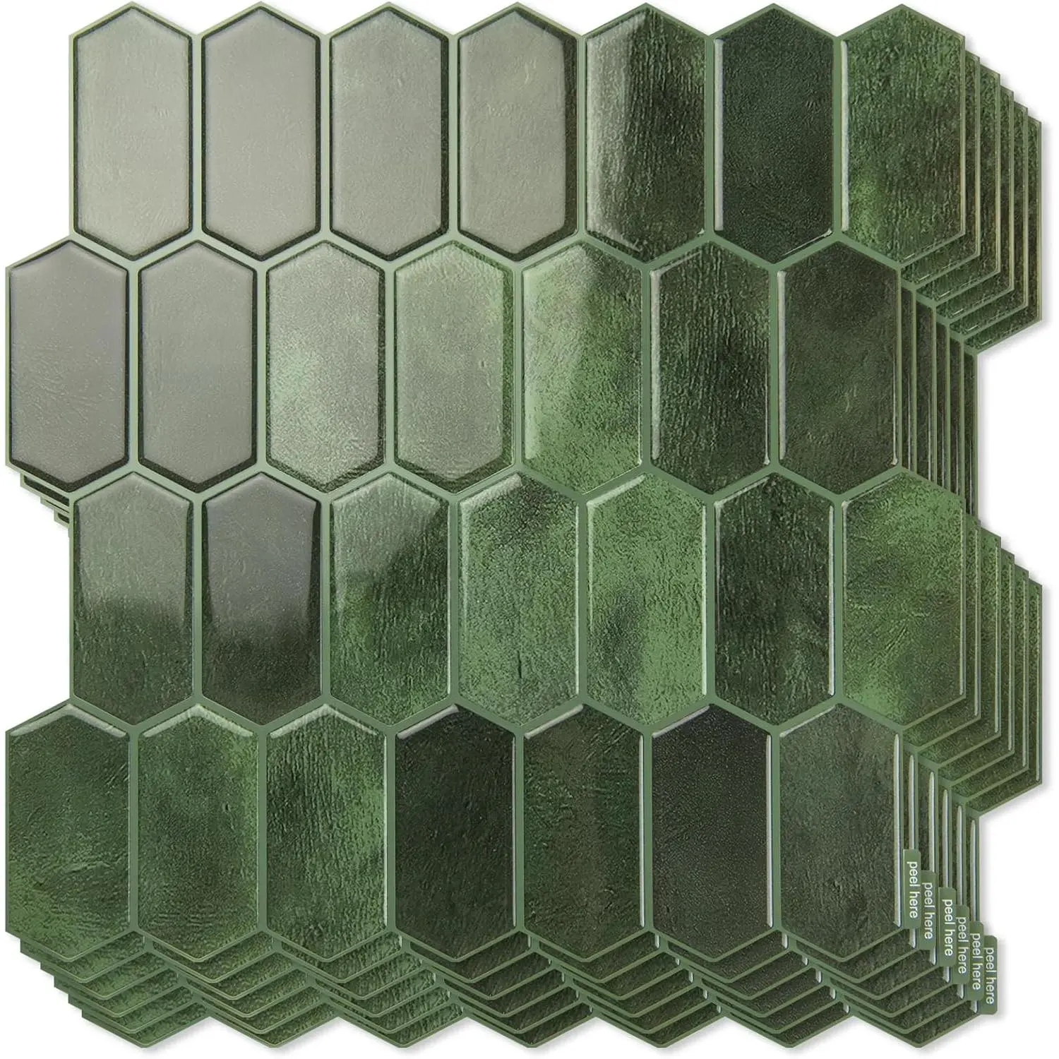 10-Sheet Heavy-Duty Peel and Stick Backsplash, Self-Adhesive Vinyl Wall Tiles for Kitchen Countertop Bathroom, Green