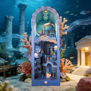 3D Wooden Puzzle for Adults, Atlantis Book Nook Model Kit with Lights, DIY Miniature Dollhouse, Birthday & Christmas Gifts