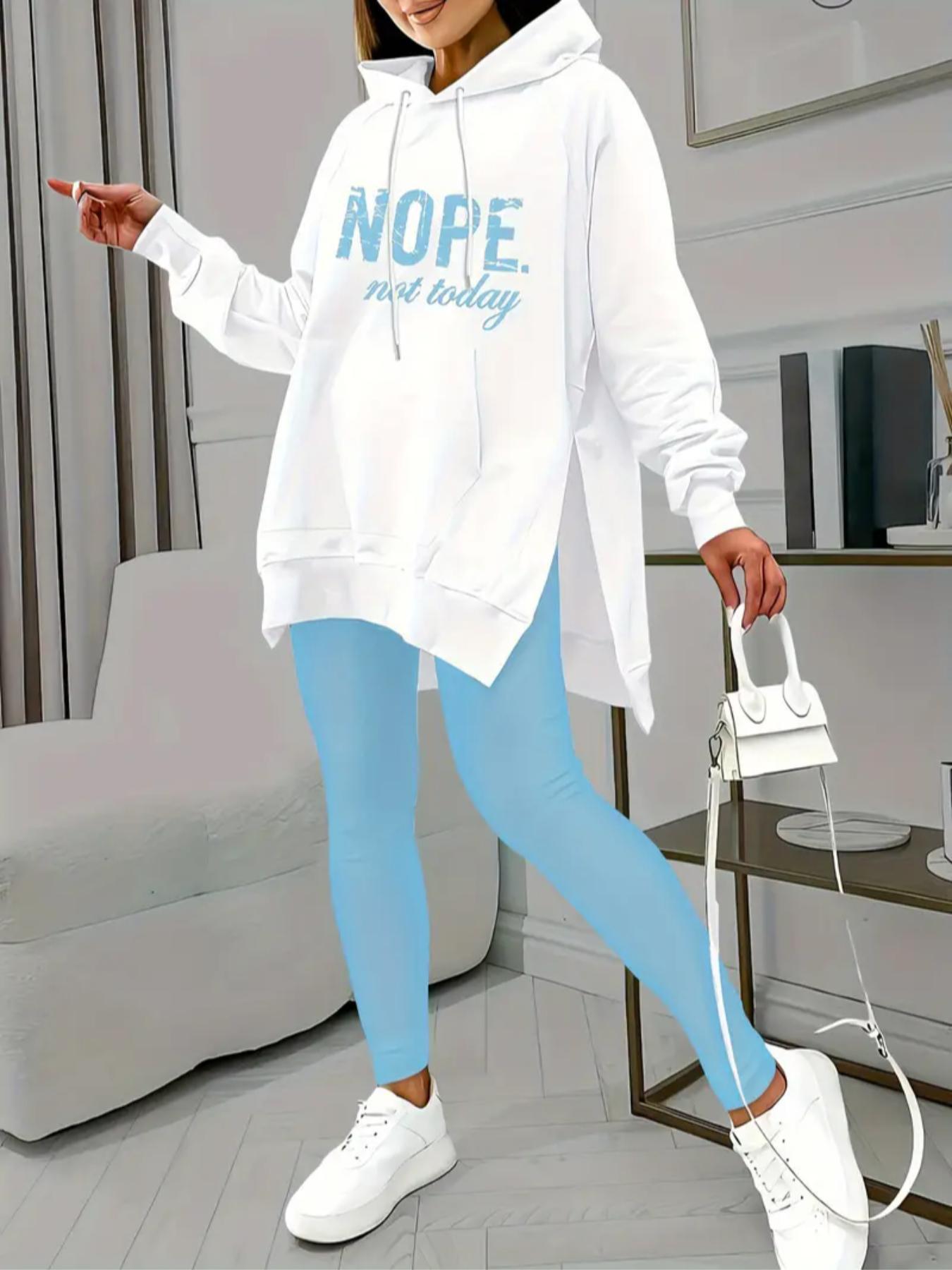 Women's Letter Print Hooded Sweatshirt & Pants Two-piece Set, Casual Fashion Cozy Breathable Two Piece Outfits for Daily Outdoor Wear, Women Clothes for Spring & Fall, Casual Loungewear Set