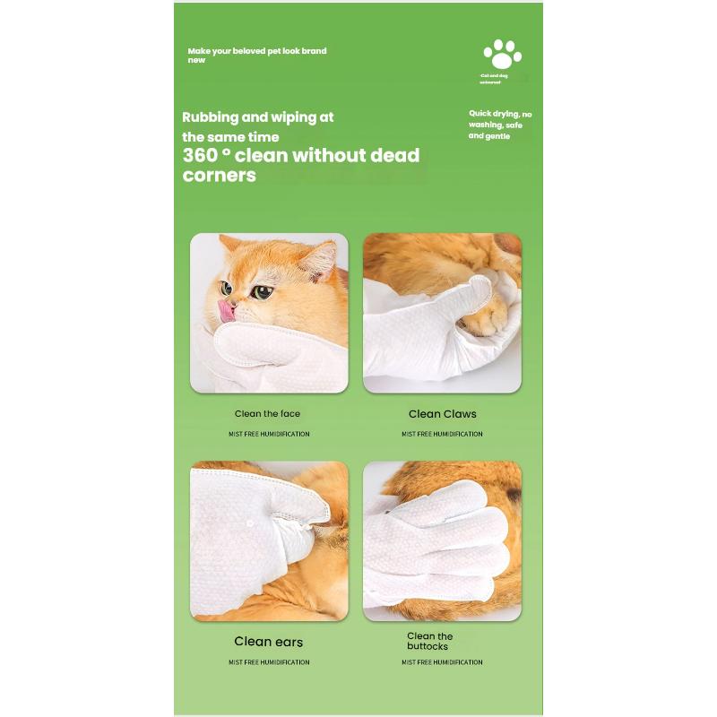 WLP Pet Glove Wipes for Dogs & Cats,BathWipes for Bathing and Washing Pets,Hypoallergenic No-Rinse Grooming,DailyCare and Traveling,Individually Packaged,Prevent Evaporation,Easy to Carry