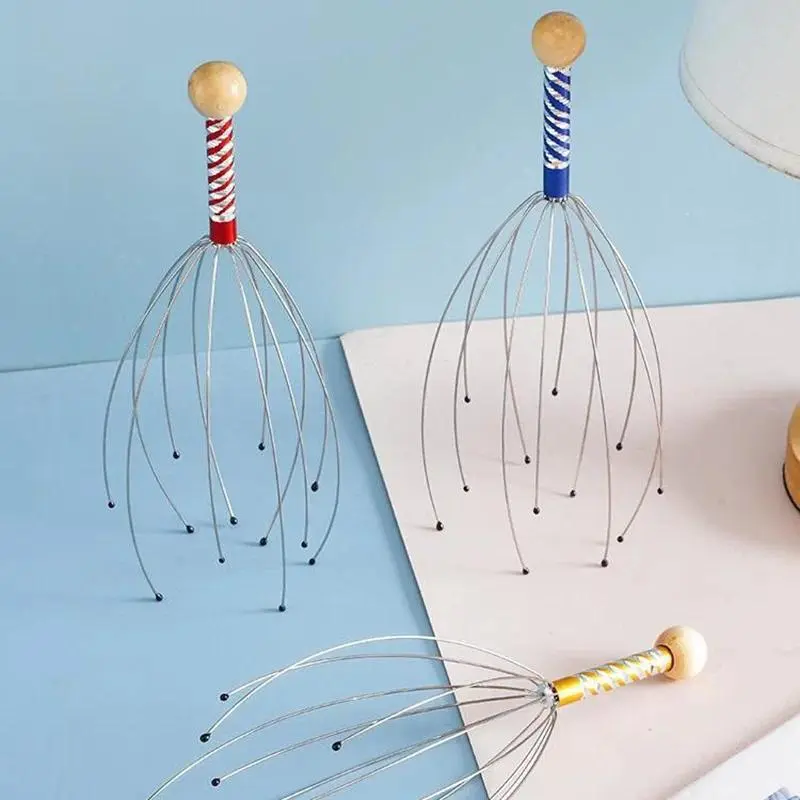 1PC Octopus Head Massager Stainless Steel Engraved Head Relaxer Brain Massage Claw Scalp Scratcher Itch Reliever Random Color