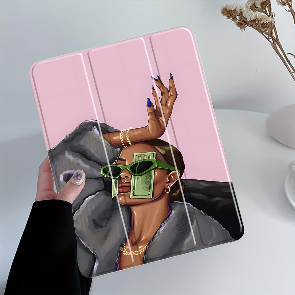 Money Glasses Design iPad Case, Transparent Acrylic Stand Cover, Pencil Holder & Charger Slot, Fits iPad Pro/air/mini, Shock-resistant Full Cover Protective Case, Tablet Protective Cover, Suitable for Offices Schools and Homes
