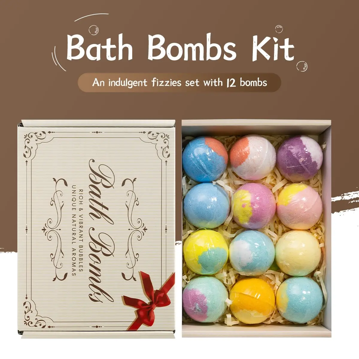Bath Bomb Essential Oil Bath Ball Gift Set, 12 Natural Dried Flower Scents, Gentle Skin Formula, Long-Lasting Fragrance, Relaxing Spa Experience