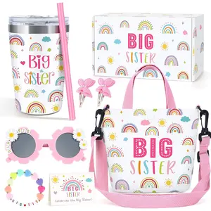 Big Sister Gifts for Girls Cute Promoted to New Big Sister to Be Announcement Gift Set Basket Includes 12OZ Tumbler Canvas Bag Bracelet for Little Girls Gift Ideas for Older Siblings of New BabyGift