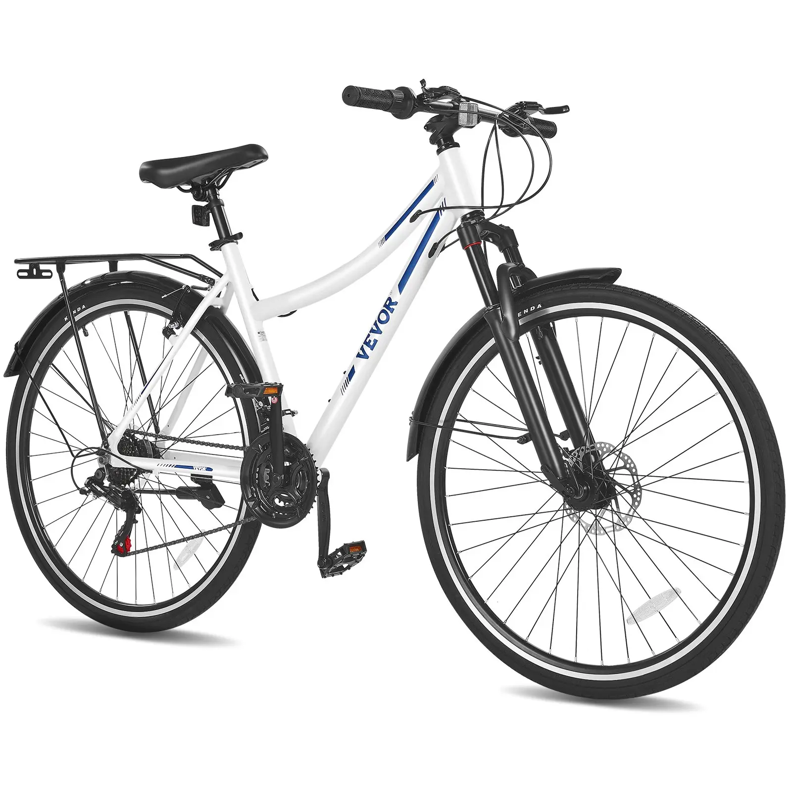 【DealsForYouDays】VEVOR Hybrid Bike, Lightweight Aluminum Frame Bike, 700c Wheel Men and Women Hybrid Bicycle, Step-Through Adult Urban City Commuter Bikes, 21-Speed Shimano Drivetrain, Dual Brakes, Front Suspension