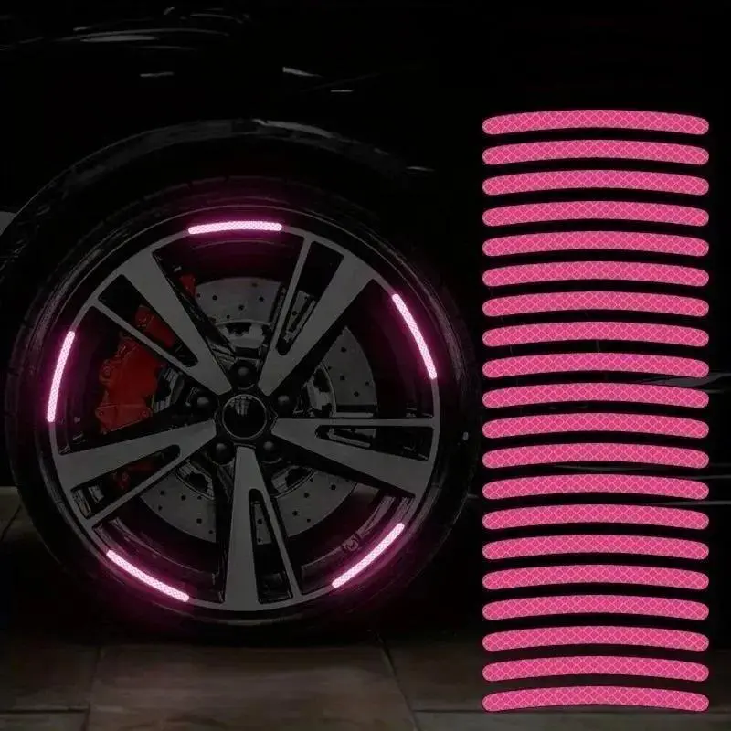 Women's 30 PCS Pink Glow-in-the-Dark Wheel Hub Reflective Stickers - DIY, Easy-Remove, 300m Visibility Universal Tire Rim Luminous Decals, Self-Adhesive Night Safety Girly Car Accessories for Cars, Motorcycles