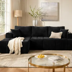 ARCH 108" L-Shaped Chenille Sectional Sofa Cloud Style Boneless Couch with Chaise Cup Holders Side Pockets Modern Upholstered Living Room Furniture No Assembly Required Multiple Color Options Beige Black Dark Grey Orange, Beige/Black/DARK GREY/Orange