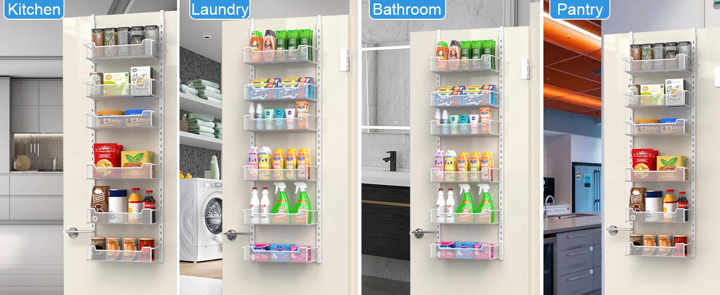 12.3" W Narrow Over the Door Pantry Organizer, 6-Tier Over the Door Organizer with Adjustable Basket, Pantry Door Organization for Pantry Kitchen Storage Room Spice Rack, White : Home & Kitchen