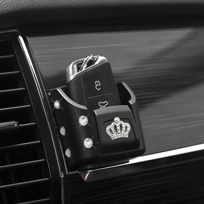 1Pc Bling Rhinestone Crown Pattern Car Decorative Accessory, Car Key Storage Holder, Key Holder For Car, Center Console Dashboard Key & Card Organizer, Interior Car Accessories
