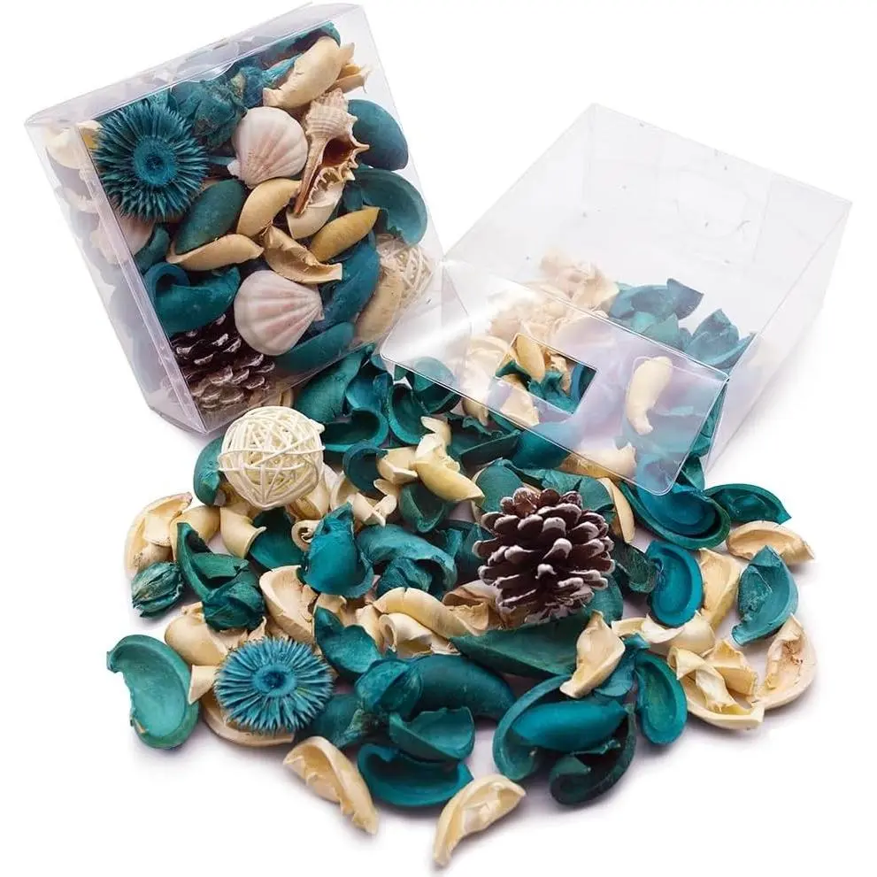Sea Shell Potpourri Bag, Ocean Breeze Scented Dried Flower | Potpourri Bowl Filler, Turquoise Vase Filler, Home Fragrance Sachet Petal, Seashell Beach Coastal Bathroom Decor