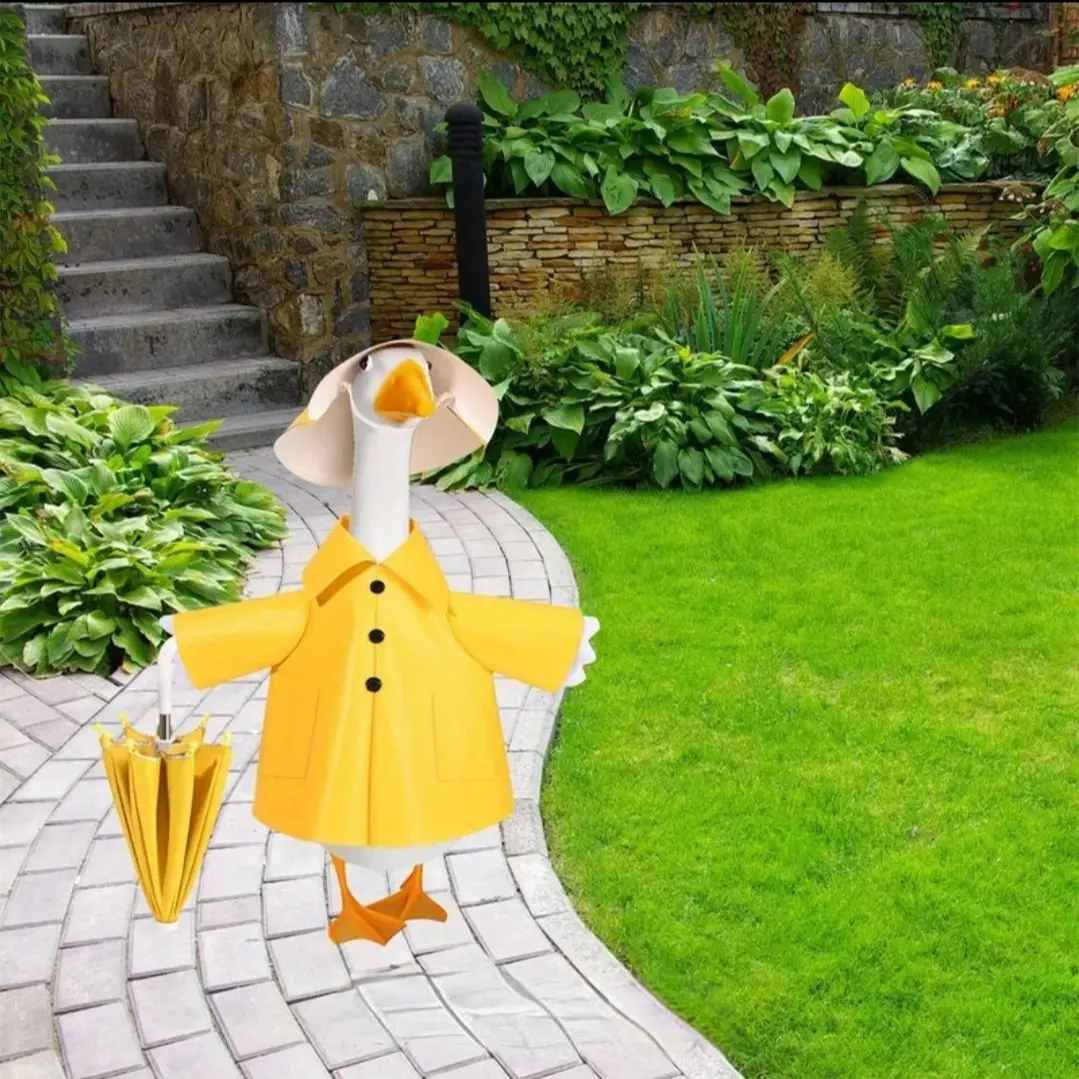3-Piece Porch Goose Raincoat Set, Fits 58.42cm Goose Statue, Summer Garden Cement Goose, Cute Decorative Outdoor Yard Patio Sculpture Art Equipment, Garden Sculptures Statues