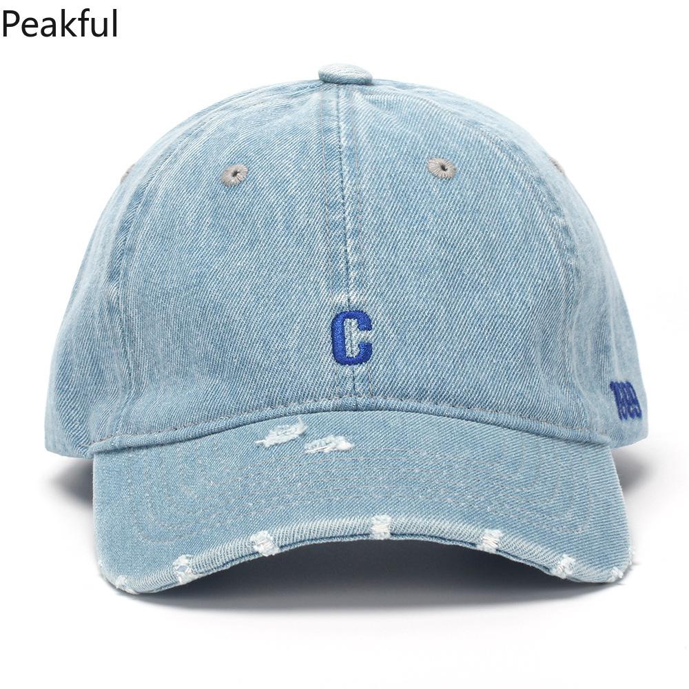 Leisure Denim Baseball Cap – Street Retro Style, Korean-Inspired Embroidered Peaked Hat, Ripped Design for a Vintage Look, Ideal for Summer Outings, Casual Wear & Unisex Styling