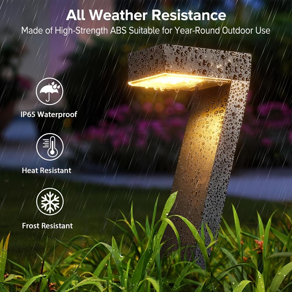 4-pack solar lights for outdoor walkways, upgraded bright LED outdoor solar lights, suitable for outdoor use, IP65 waterproof solar garden lights, suitable for courtyards, driveways, walkways, landscaping, and courtyard decoration.