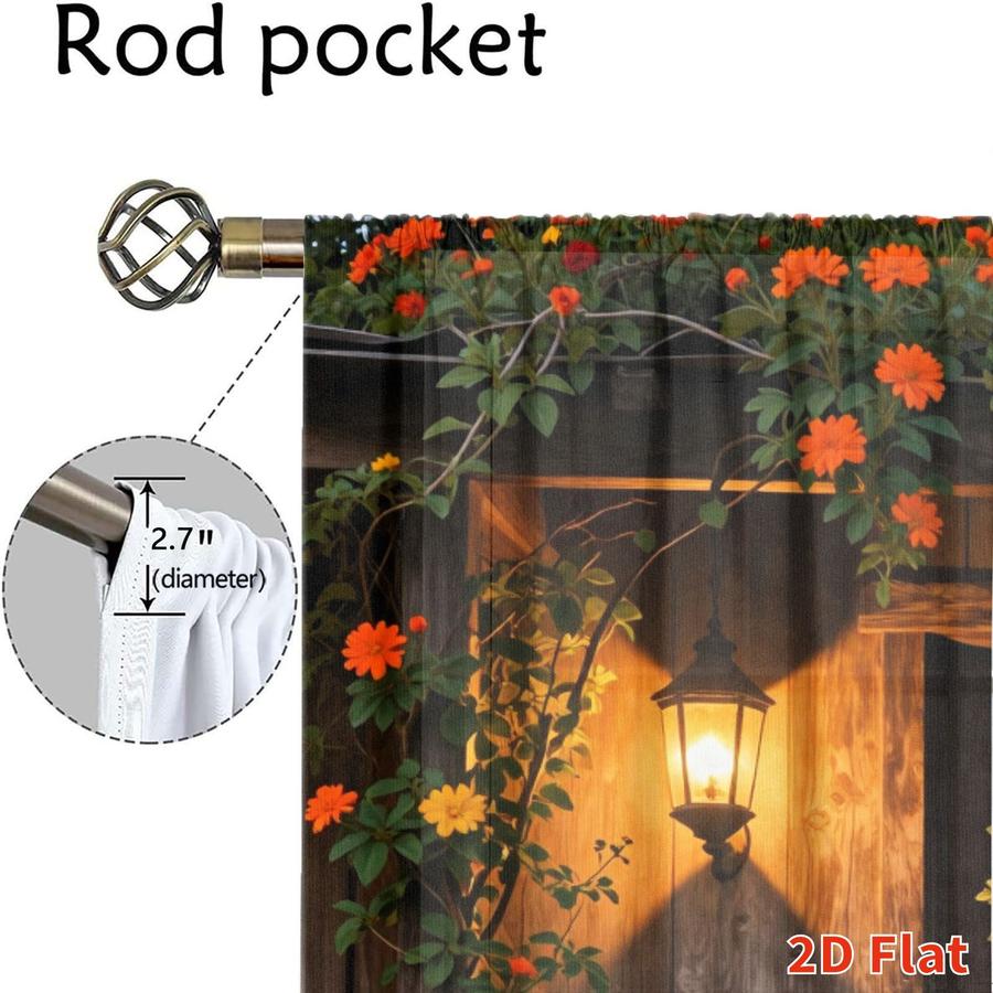 Rustic Farmhouse Cabin Door Floral Vine Sun Blocking Curtains 2Pcs Digital Printed Rod Pocket Window Treatment for Bedroom Office Kitchen Living Room Study Home Decor Multiple Sizes Easy Installation