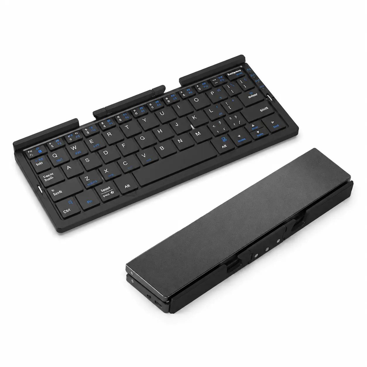 Portable Multifunctional Foldable Bluetooth Keyboard with Dual Mobile Stand, Rechargeable Mini Wireless Keyboard for iPad, Tablet & Phone
