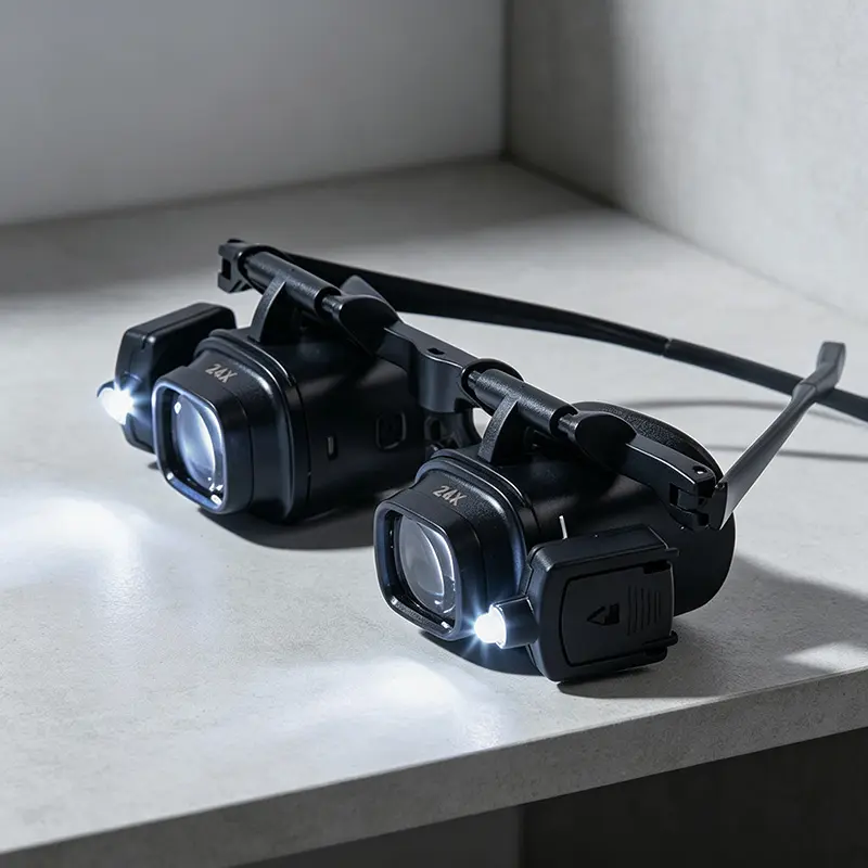 24x High Magnification Head-Mounted Magnifier Glasses with Portable Lens Light, Sports Eyewear for Watch Repair, Mobile Phone Repair & Electronic Components Soldering