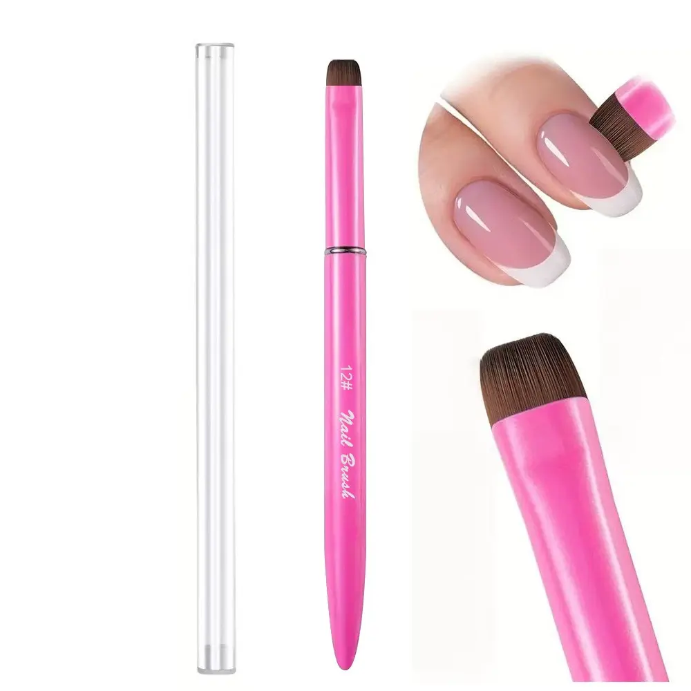 French Tip Nail Brush Soft Nylon Bristles, Professional Nail Art Gel Clean Up Brush for Gel Polish Builder Gel Acrylic Nails