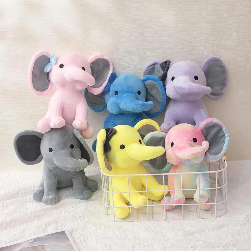 25cm/9.84in Soft Elephant Plush Stuffed Animal - Cute Fluffy Colorful Plush Toy (Multiple Colors: Pink/Blue/Purple/Rainbow) - Id