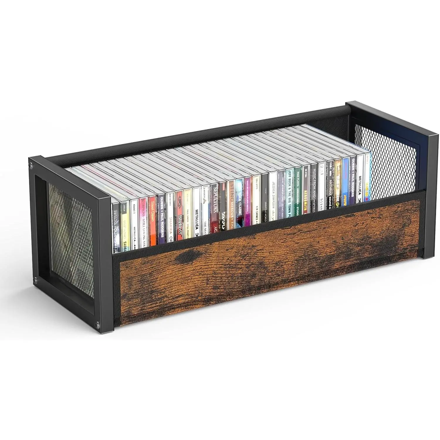CD Holder with Fabric Wood Grain Texture CD Storage Display Box CD Organizer Shelf Rack CD Display Stand Video Game Cases for Home Holds Up to 40 CDs