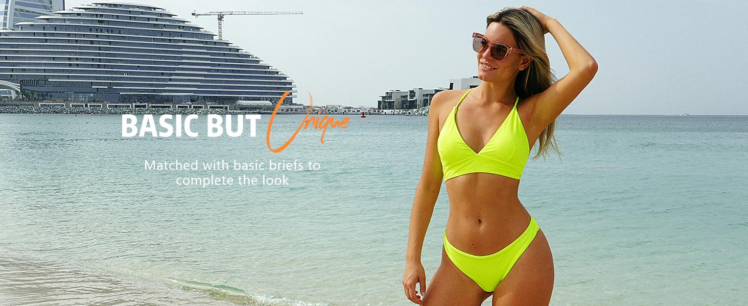 Women's Tie Back Padded High Cut Bralette Bikini Set Two Piece Swimsuit