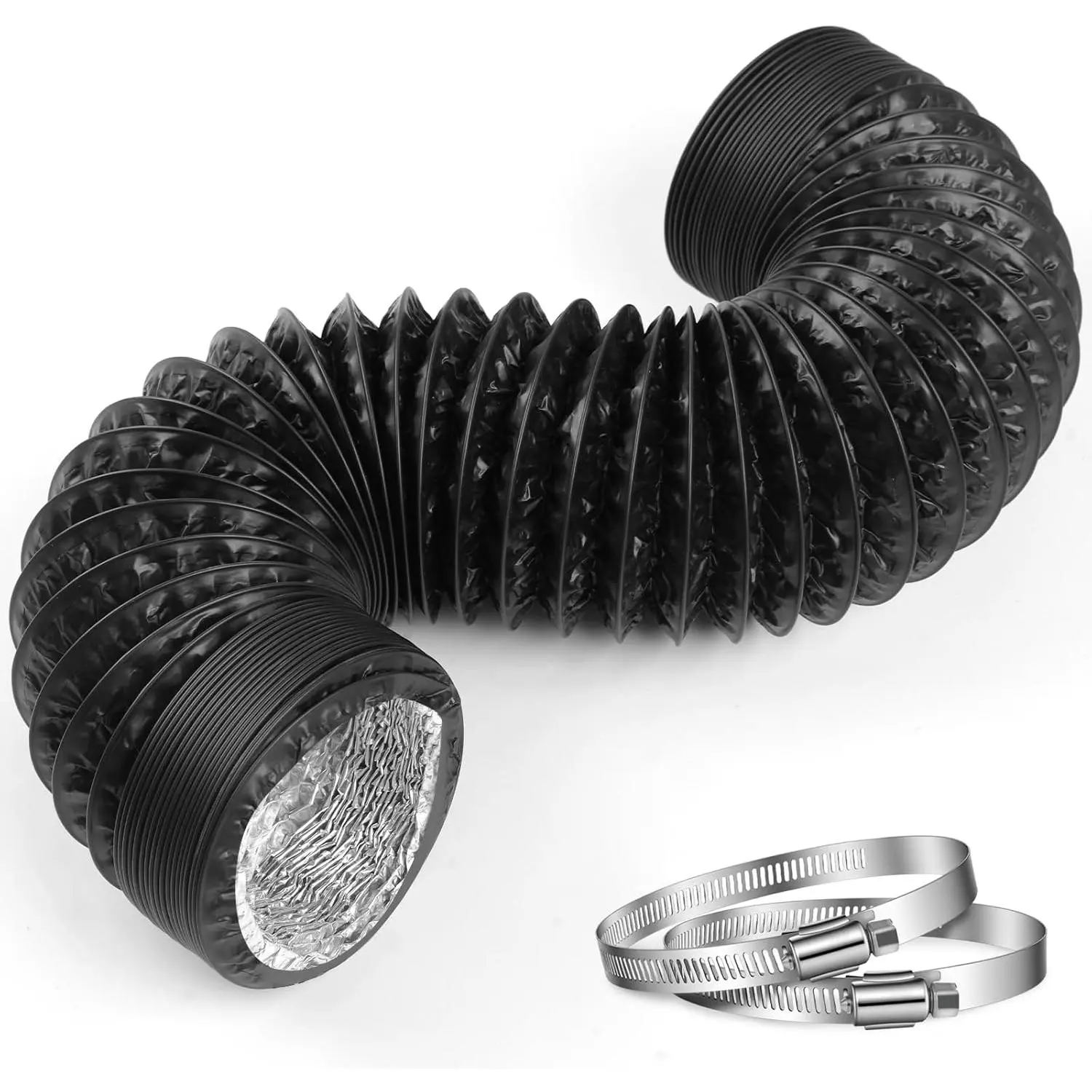 Dryer Vent Hose,4 Inch x 7.2 FT Flexible Aluminum Duct-PVC Aluminum Foil Multi-Layer Air Ducting HVAC Ventilation, Exhaust Fan,Grow Tent,2 Clamps Included