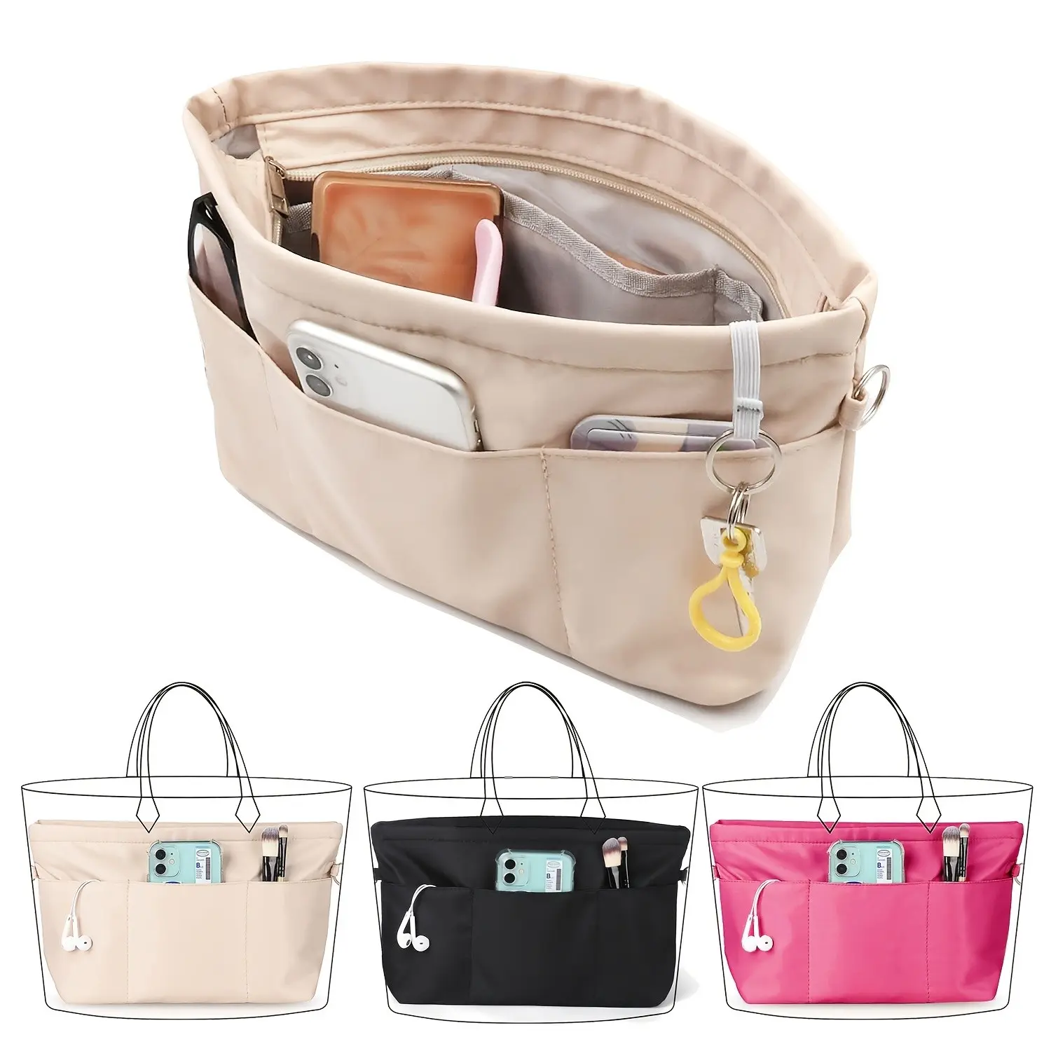 Large Capacity Inner Organizer Bag, Multi-Pocket Storage Pouch for Tote Bags, Shoulder Bags, Laptop Bags, Backpacks, Phone Wallet Storage, Bag Insert Organizer for Tote Bag
