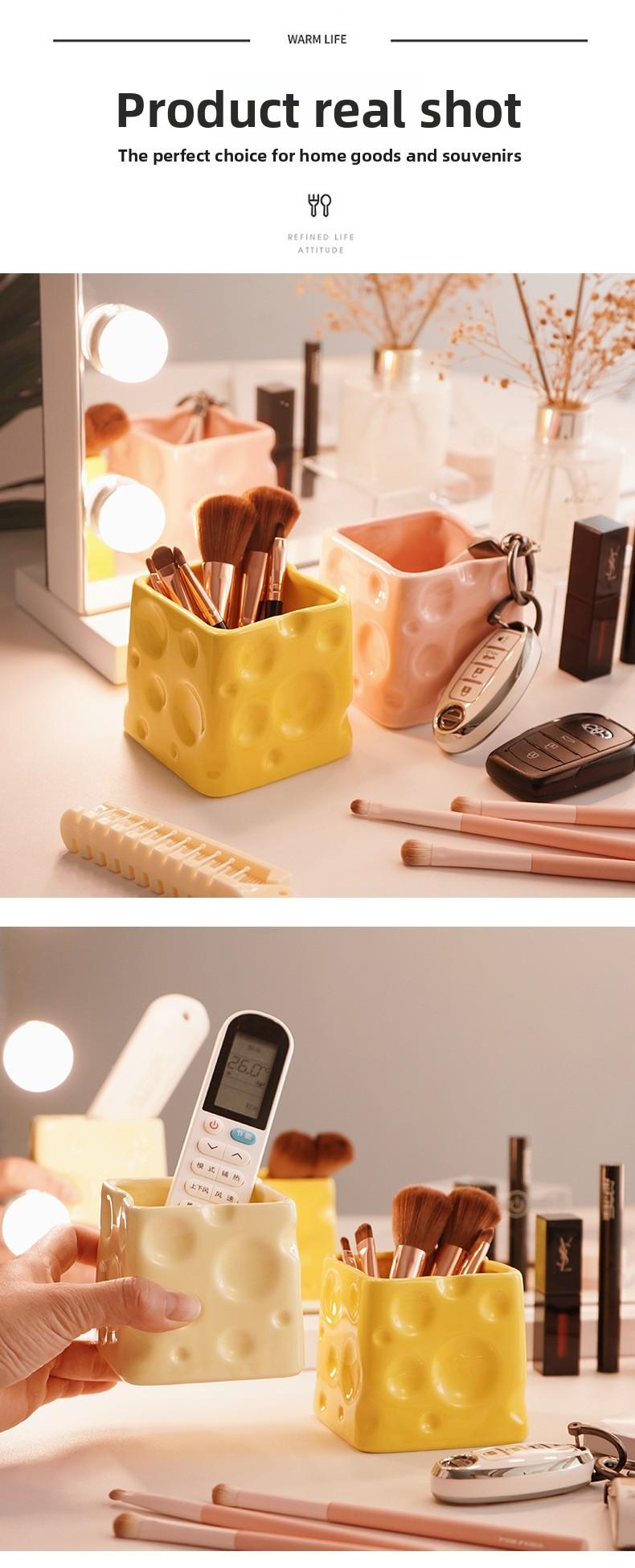 Light luxury style ceramic cheese storage jar, high aesthetic desktop storage container, stationery pen holder, cosmetics storage container
