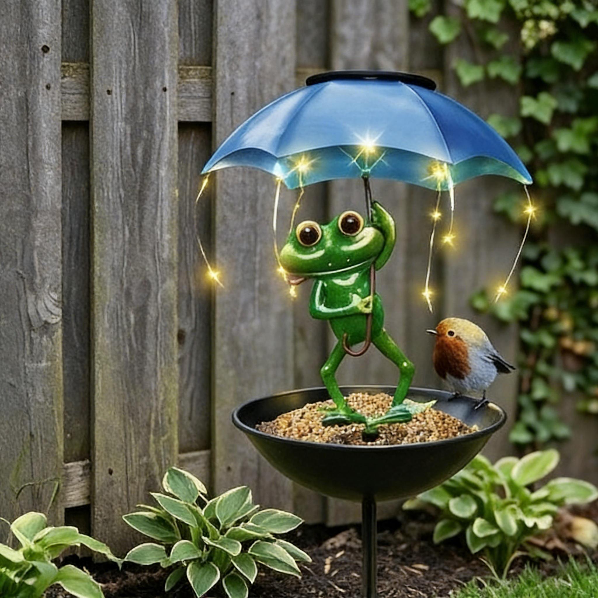 Outdoor Frog Statue Solar Light with LED String, Garden Bird Feeder & Hummingbird Feeder Lamp, Waterproof Decor for Aisle, Yard & Terrace