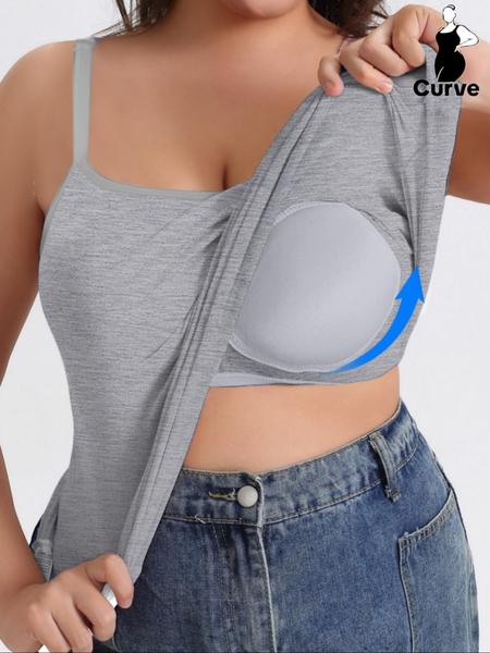 Plus Size Women's Adjustable Cami Top with Built In Bra Pad, Soft Comfortable Summer Vest, Casual Wear for Any Occasion