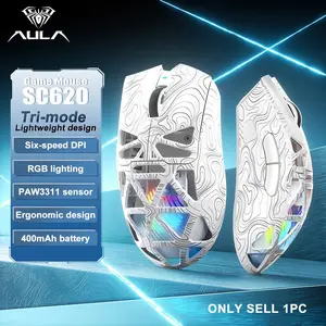 Aula Sc620 Triple Mode Mouse, Wired/wireless, Ergonomic Design, Hollow Out Style, Cool Lights, Large Battery, Compatible with Win/MAC/iOS