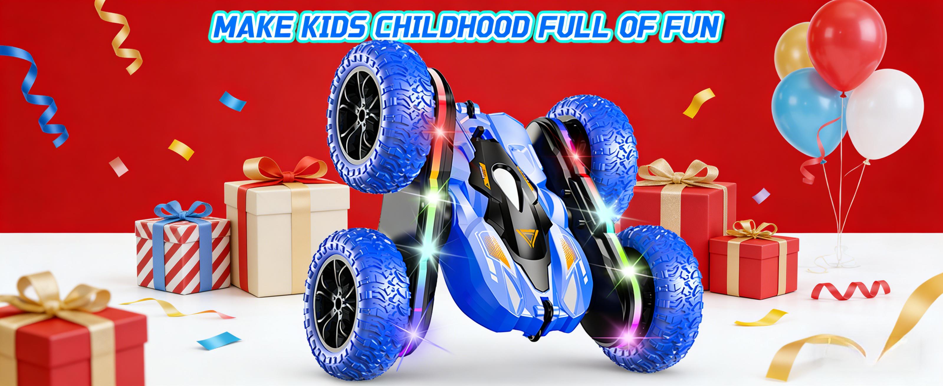 Remote Control Car for Kids, Rechargeable LED Light Off-Road Toy Car, 2.4GHz 4WD Stunt RC car with Double-sided 360-degree flip remote control racing car, Gifts for Boys Girls Ages 5-12