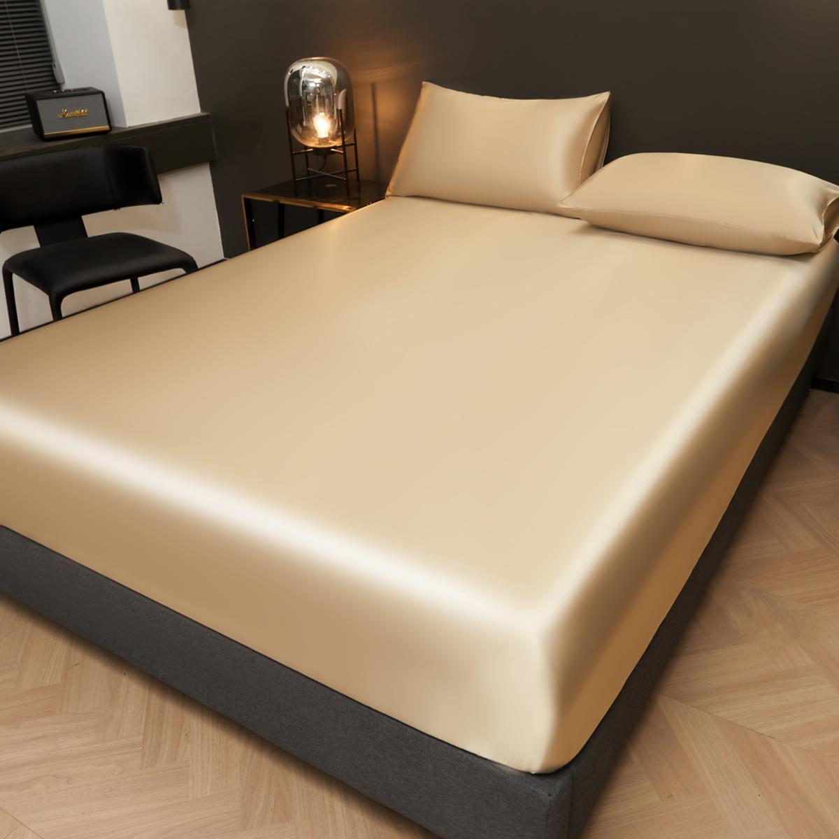 Solid Color Satin Fitted Sheet and Pillowcase Set, Silky Bed Sheets, Soft Breathable Sheet, Soft & Comfortable Bedding Set for Bedroom & Hotel #TOP PICKS